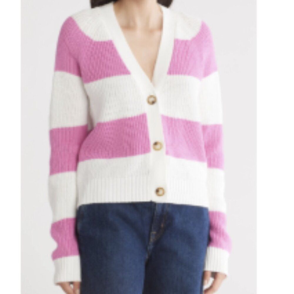 *NWT* Design History Varsity Cardigan PINK DAHLIA, Size Small